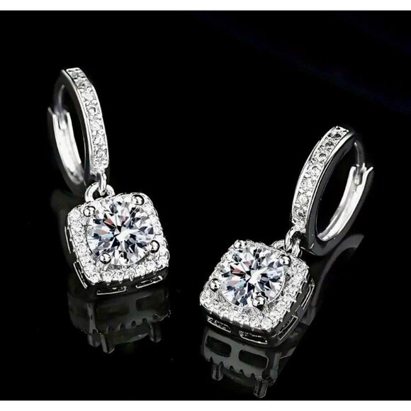 Sterling Silver Halo Drop Earrings - Picture 4 of 5